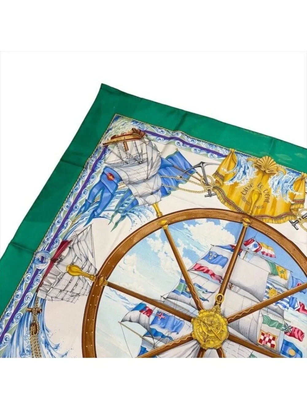 Hermes Vintage Carre 90 Scarf Silk 100% Green